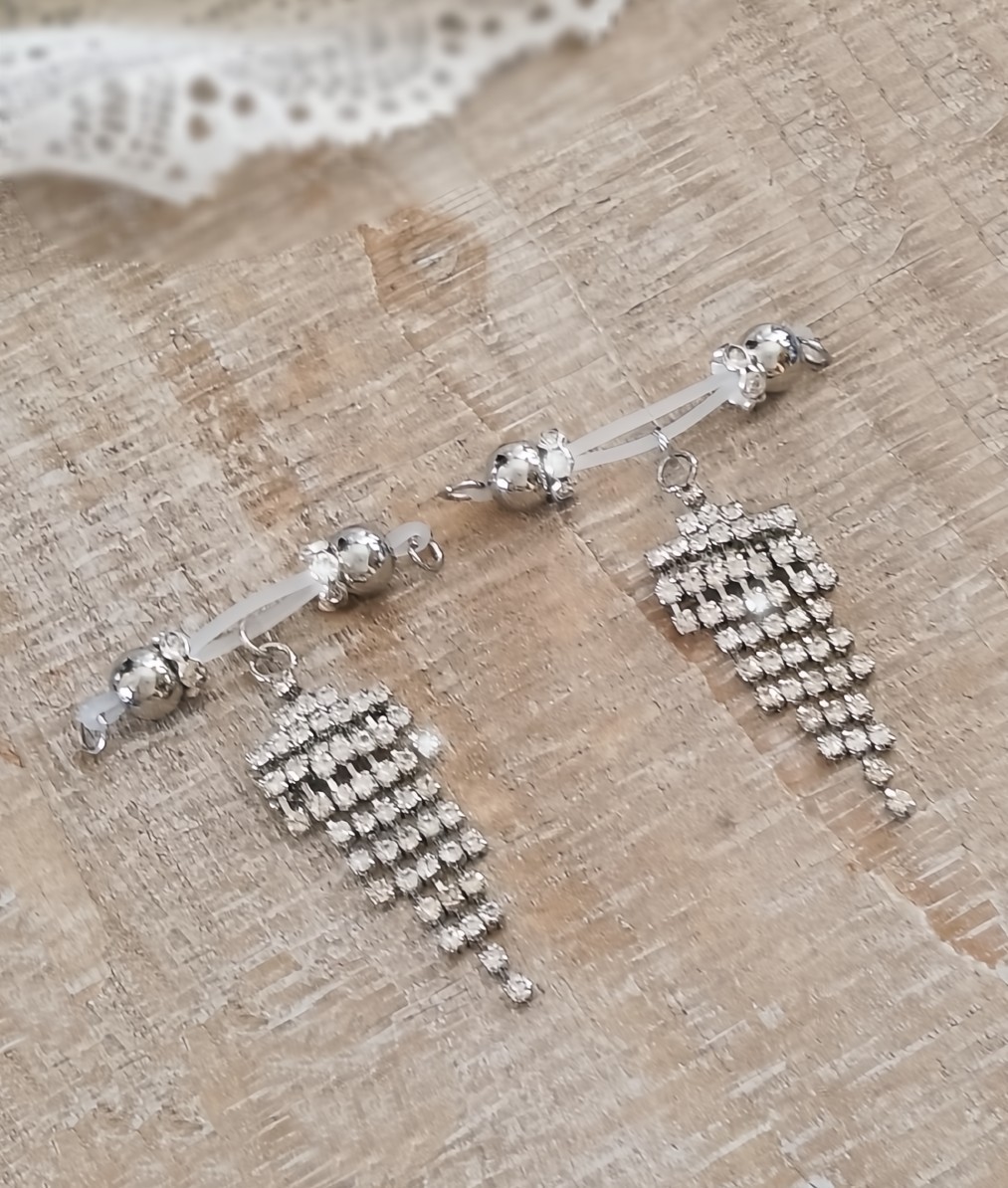 PAIR Fake Barbell-NON PIERCING nipple jewelry -Filigree Lt. blu – Handmade b-045