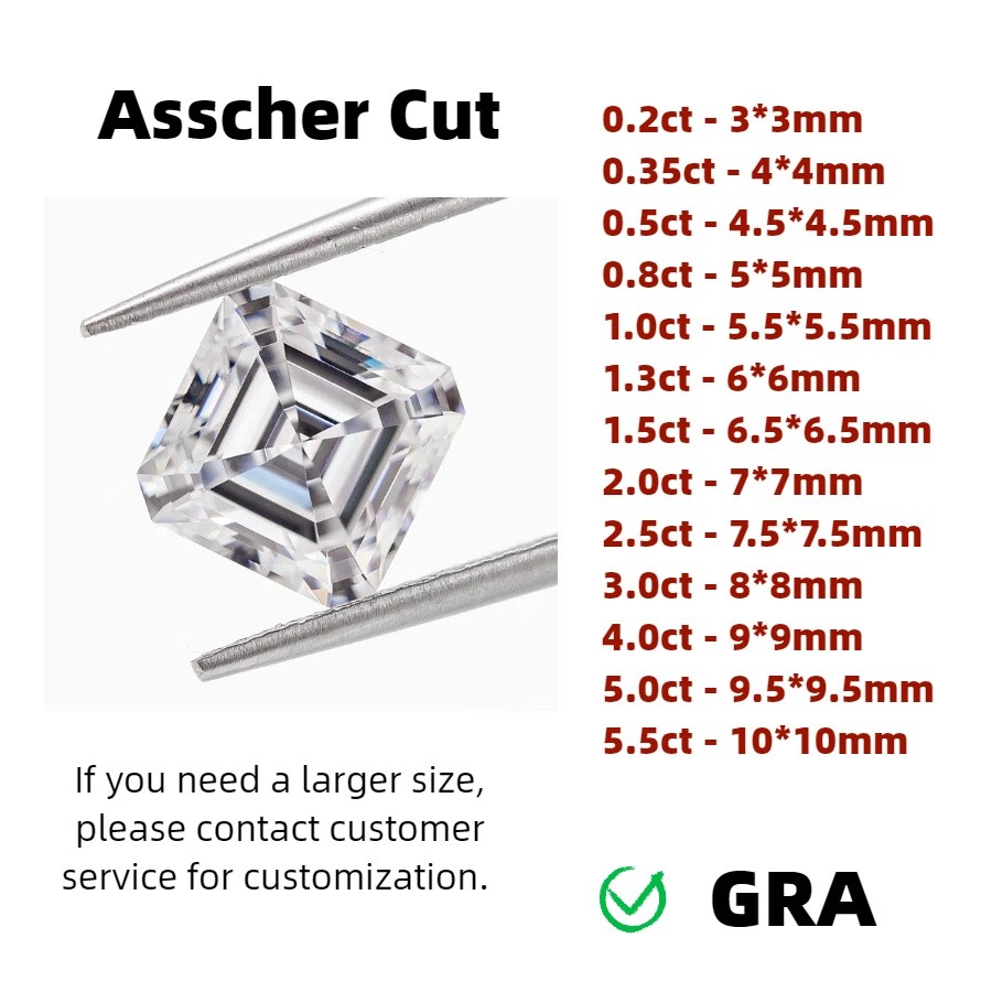 US Loose Moissanite Real Gem Stone GRA Certificate 0.1-10ct VVS1 D Asscher Cut