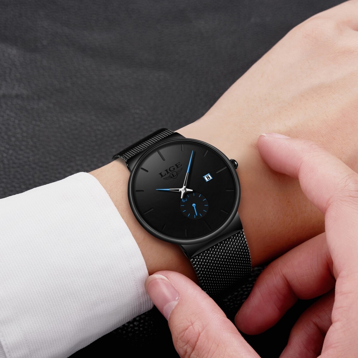 Ultra-thin Men Quartz Watch Stainless Steel Date Waterproof Business Wristwatch
