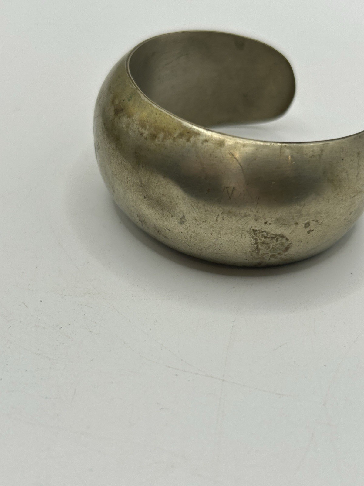 Vintage Mexico Modernist Wide Cuff Bracelet Silver Tone 33g