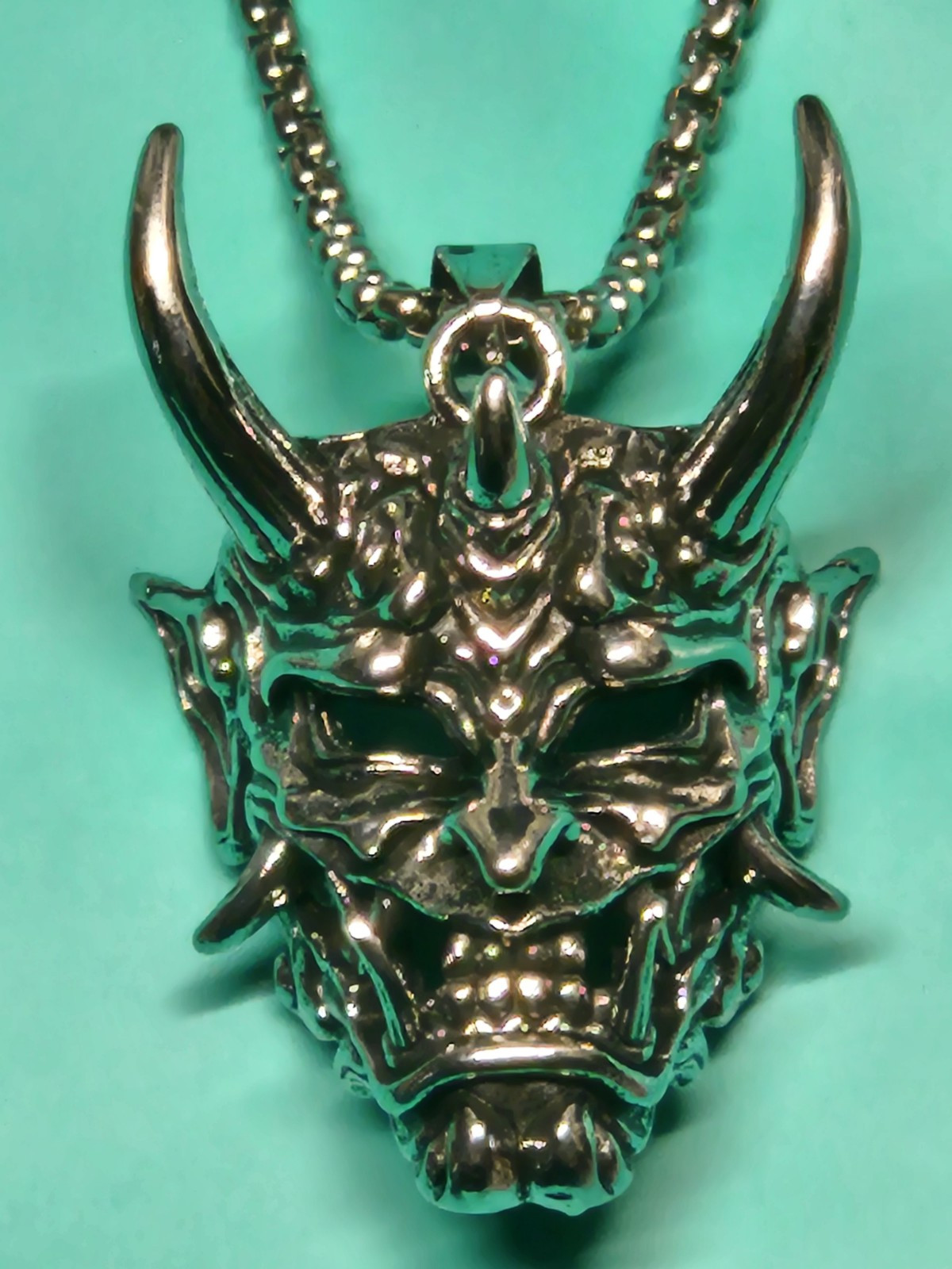 Men’s Stainless Steel Evil Demon Skull Pendant Box Chain Punk Necklace 5-1