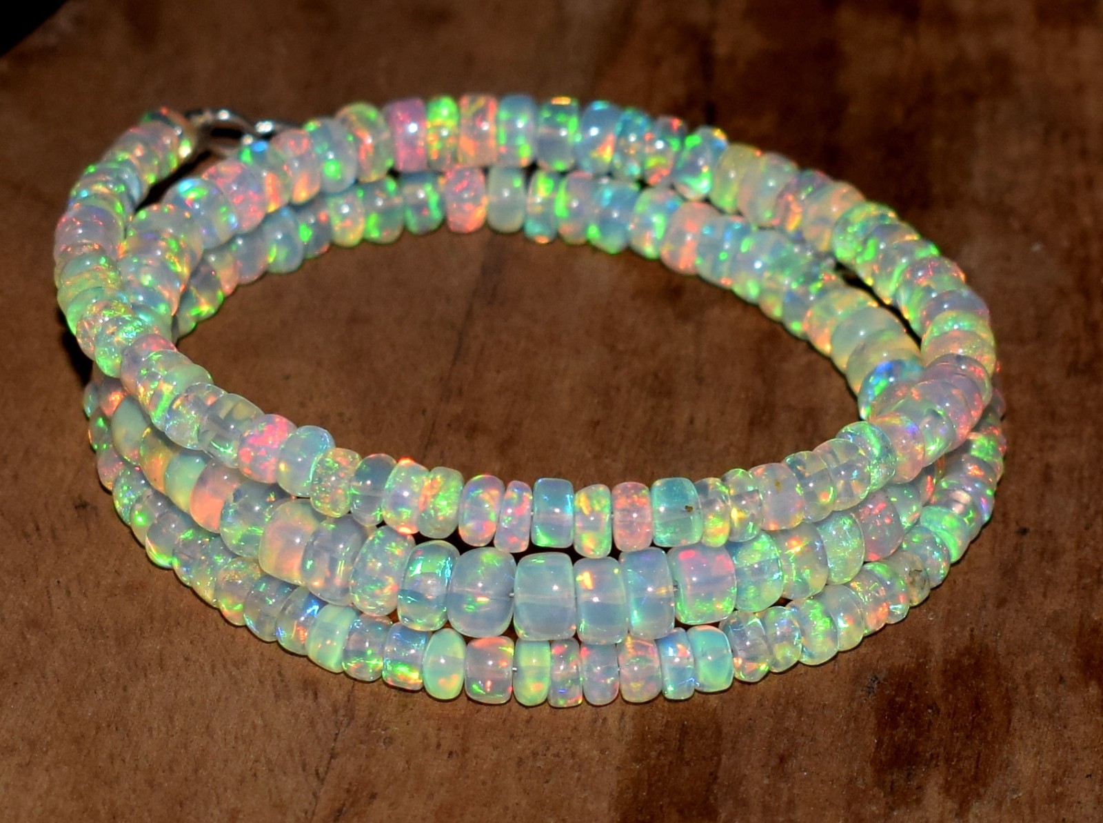 16″ Natural Ethiopian Welo Fire Opal Necklace – Genuine Opal Gemstone Beads