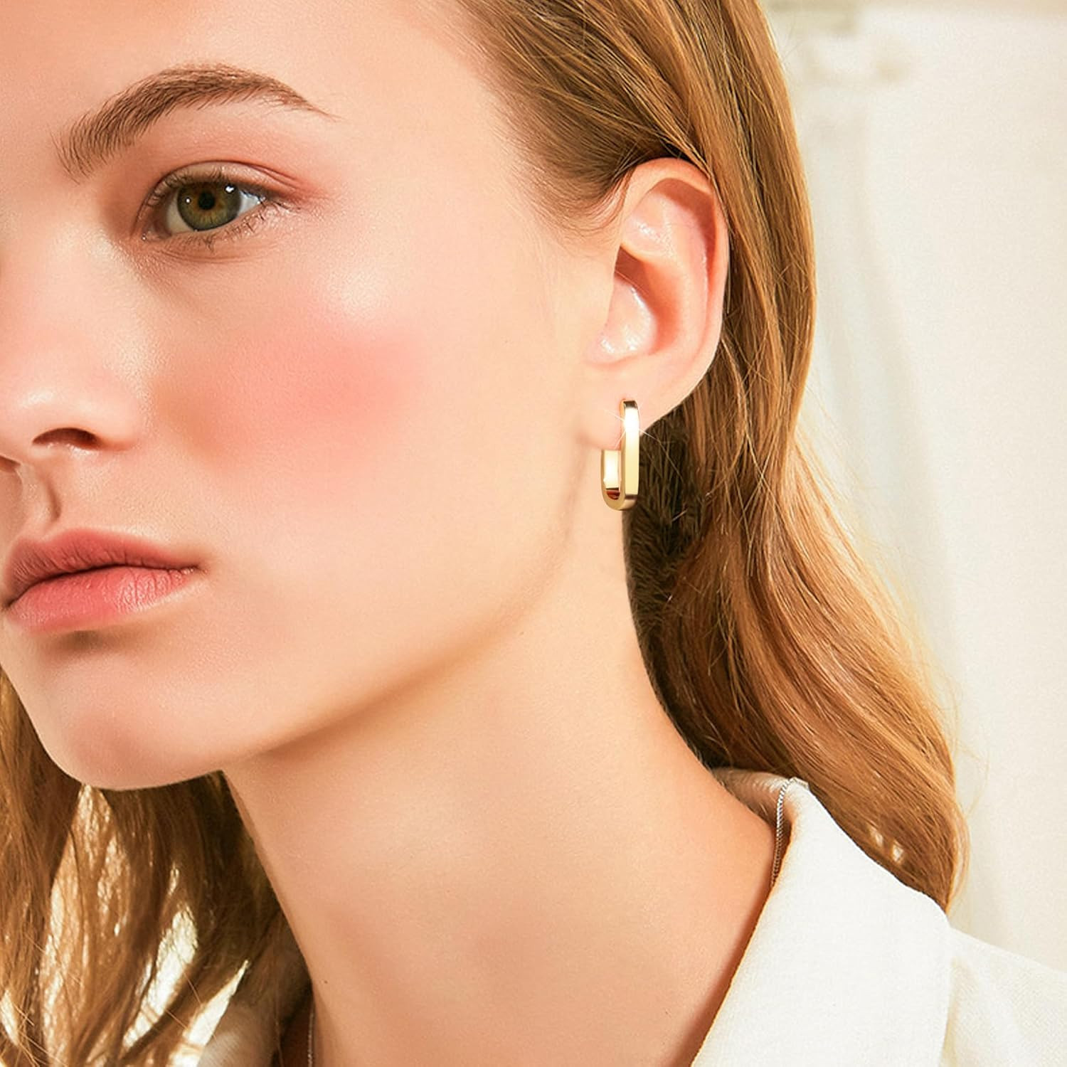 Silver Hoop Earrings for Women Small Square Hypoallergenic 14K Gold Plated Hoop