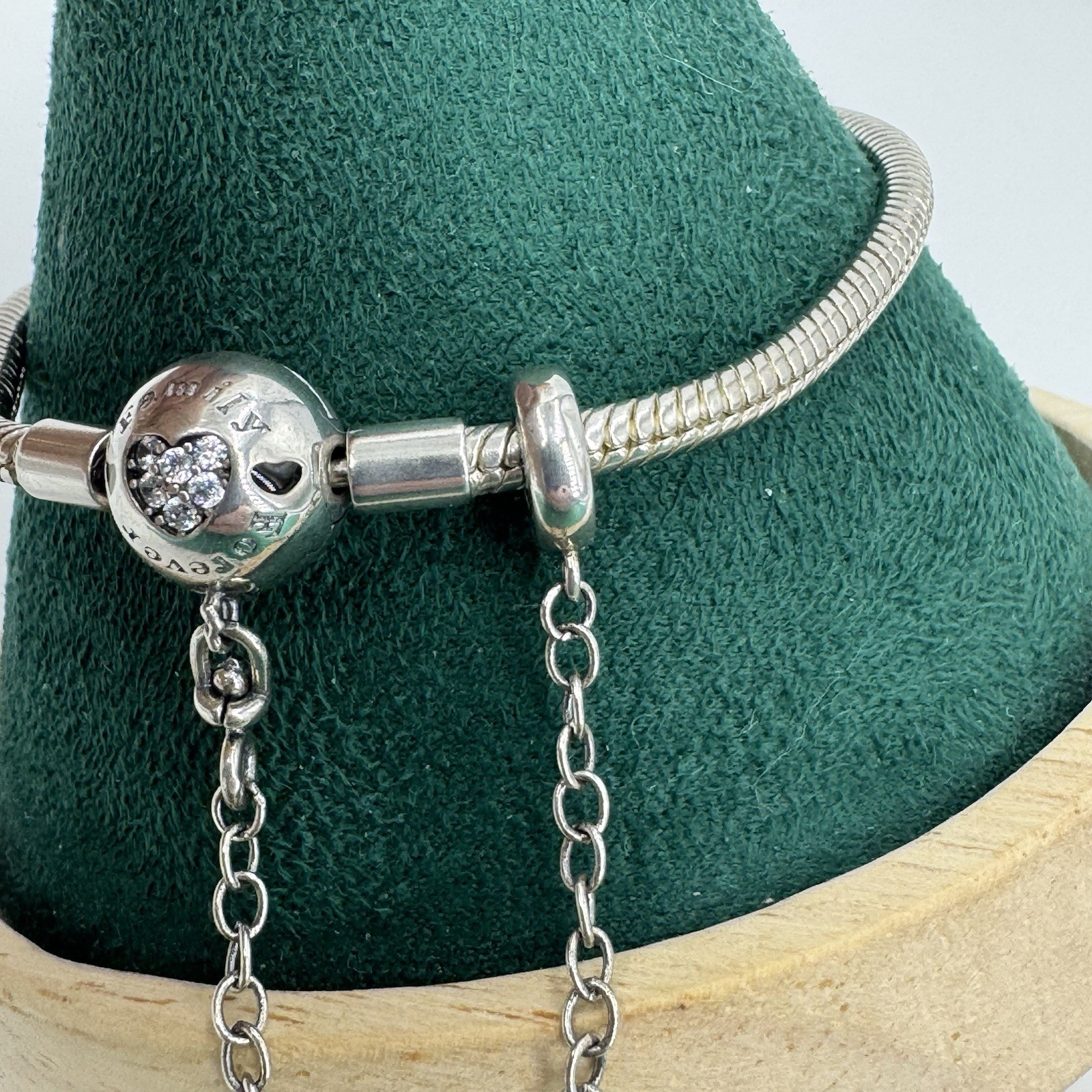 925 Sterling Silver Charm Bracelet Family Forever Crystal Heart Snake Chain