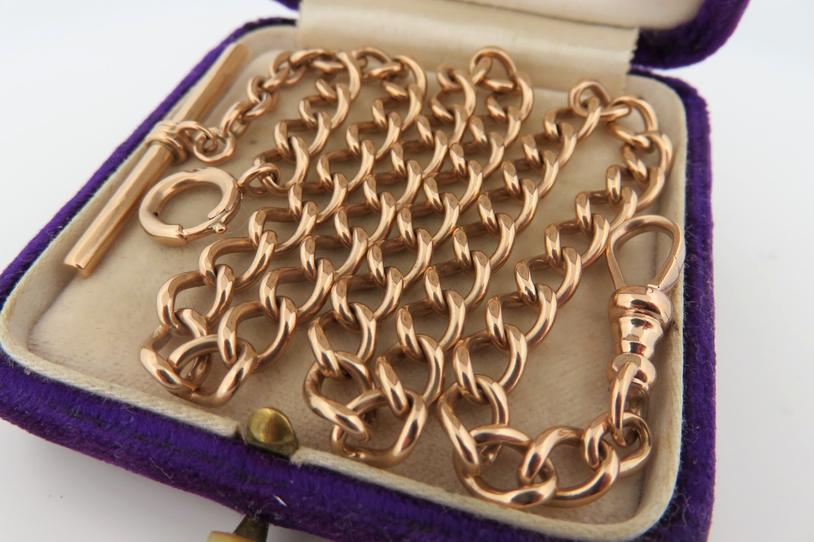 Antique Edwardian Art Deco era 10K Gold Pocket Watch Chain Link T Bar Dog Cl 25g