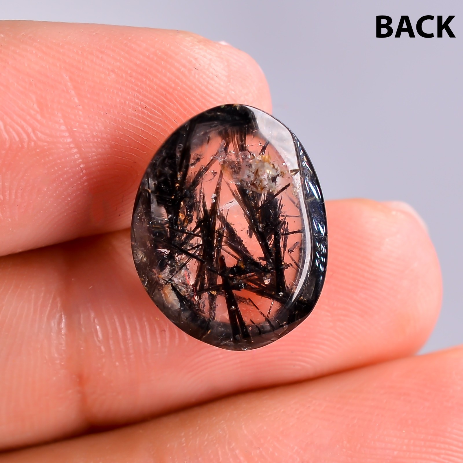 Natural Black Rutile Quartz Cabochon, Loose Gemstone 10 Ct. 15X12X6mm