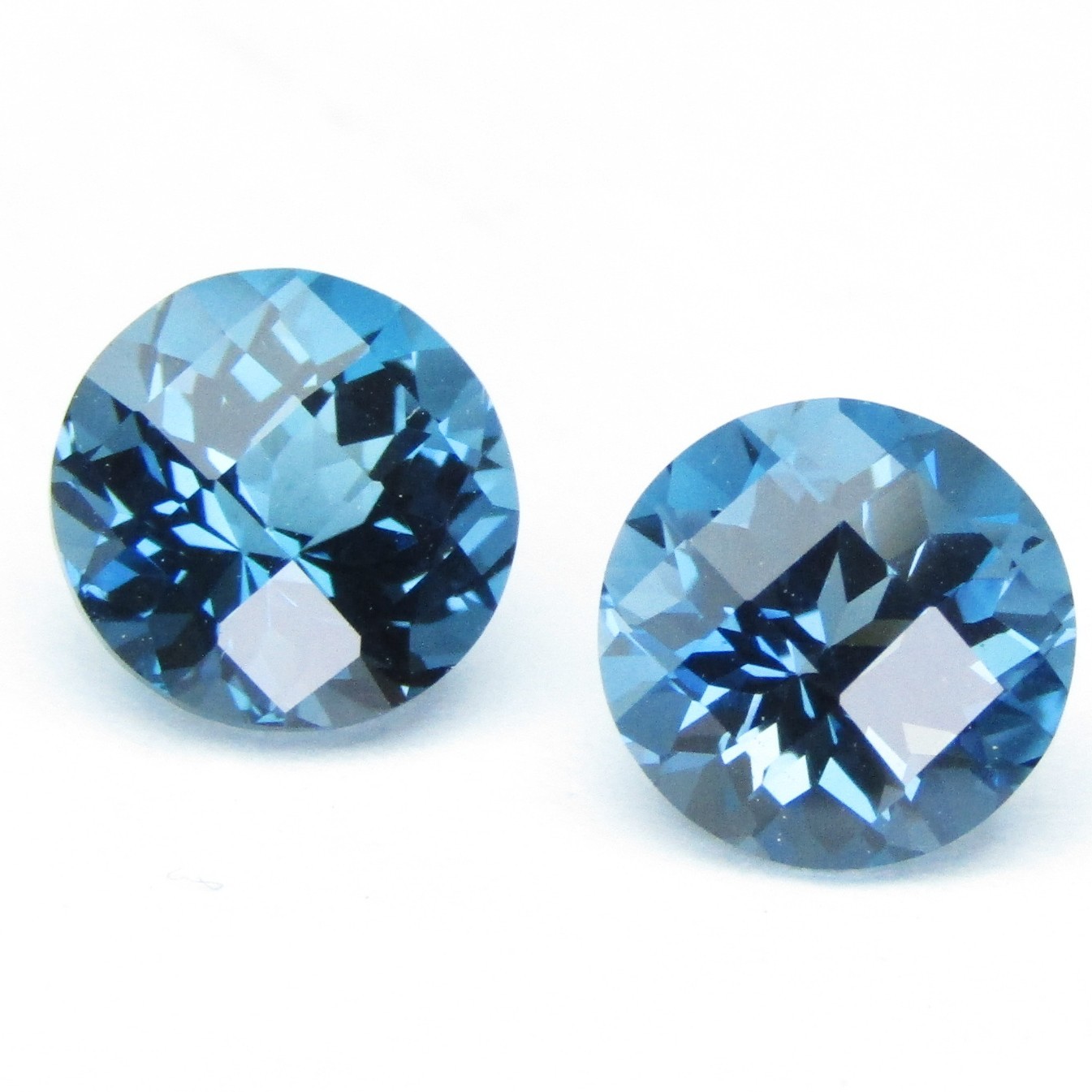 4.07Cts Natural London Blue Topaz 7.5mm Round Checker Cut Matching Pair Gemstone