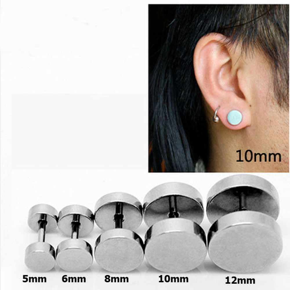 Stainless Steel Unisex Men Women Barbell Stud Earrings Punk Ear Piercing Plugs