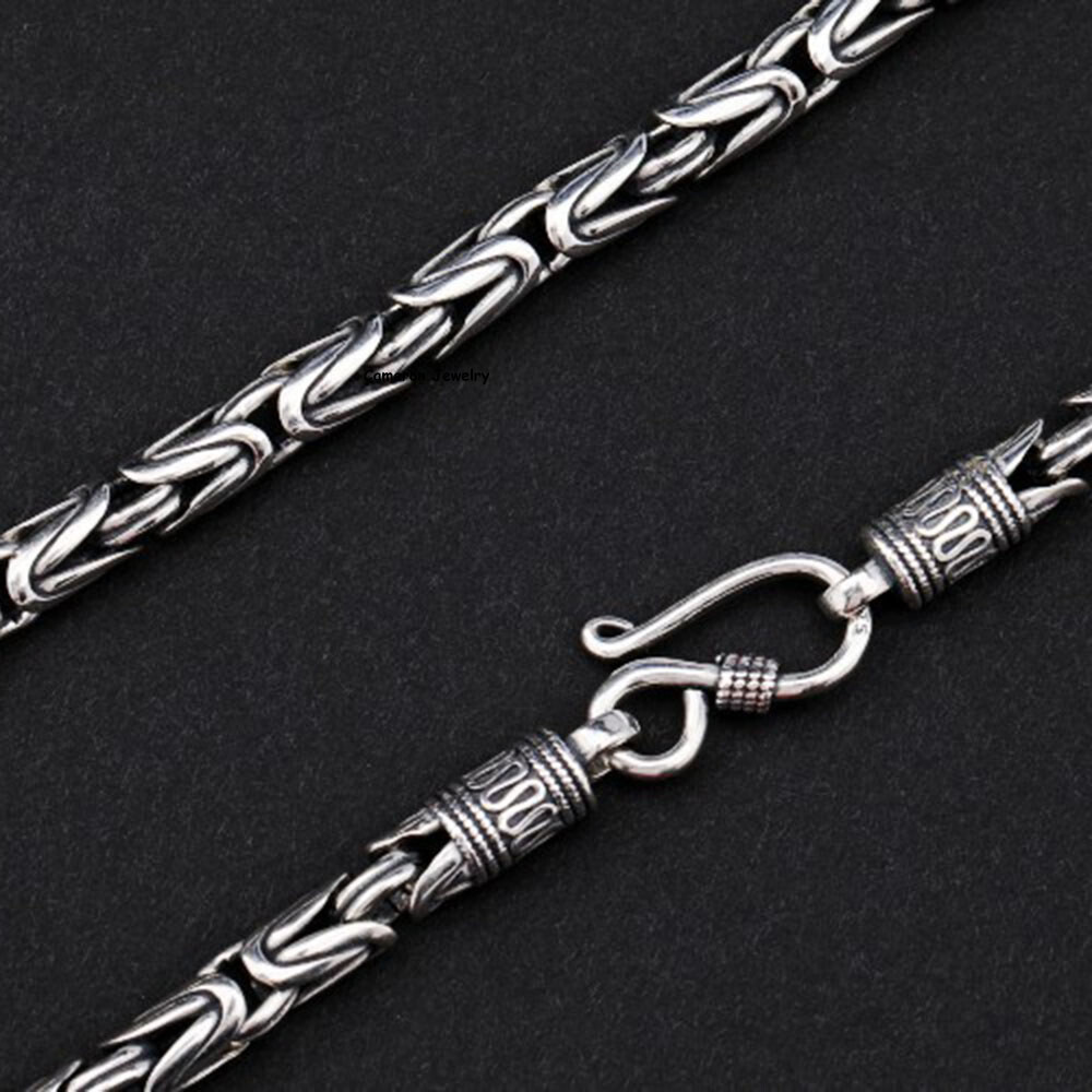 Pure S925 Sterling Silver Chain Men Women 4-7mm Byzantine Link Necklace 18-30in