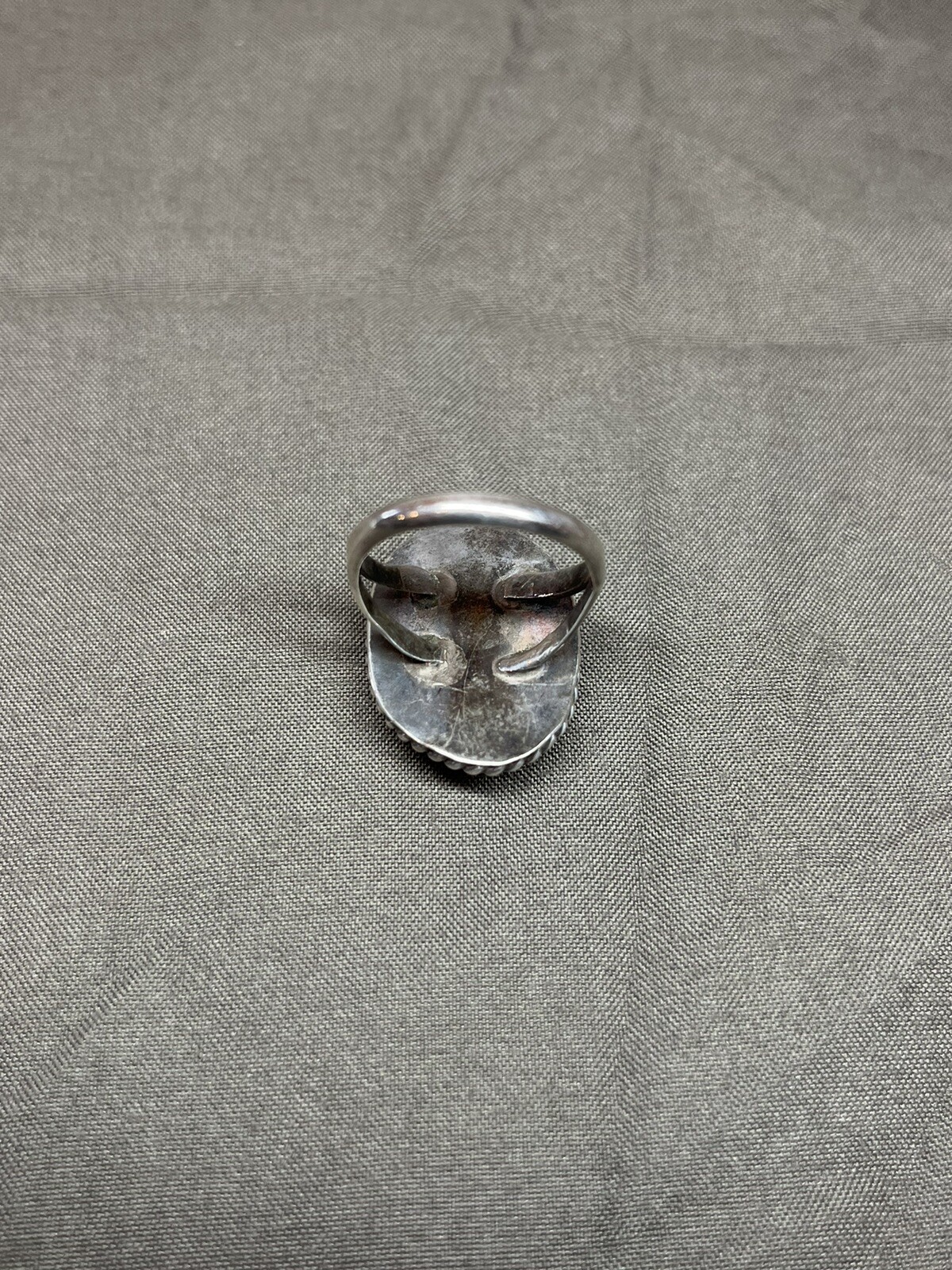 Sterling Native Southwestern Turquoise Ring Sz 7.25 Unsigned Rope Frame Marbled
