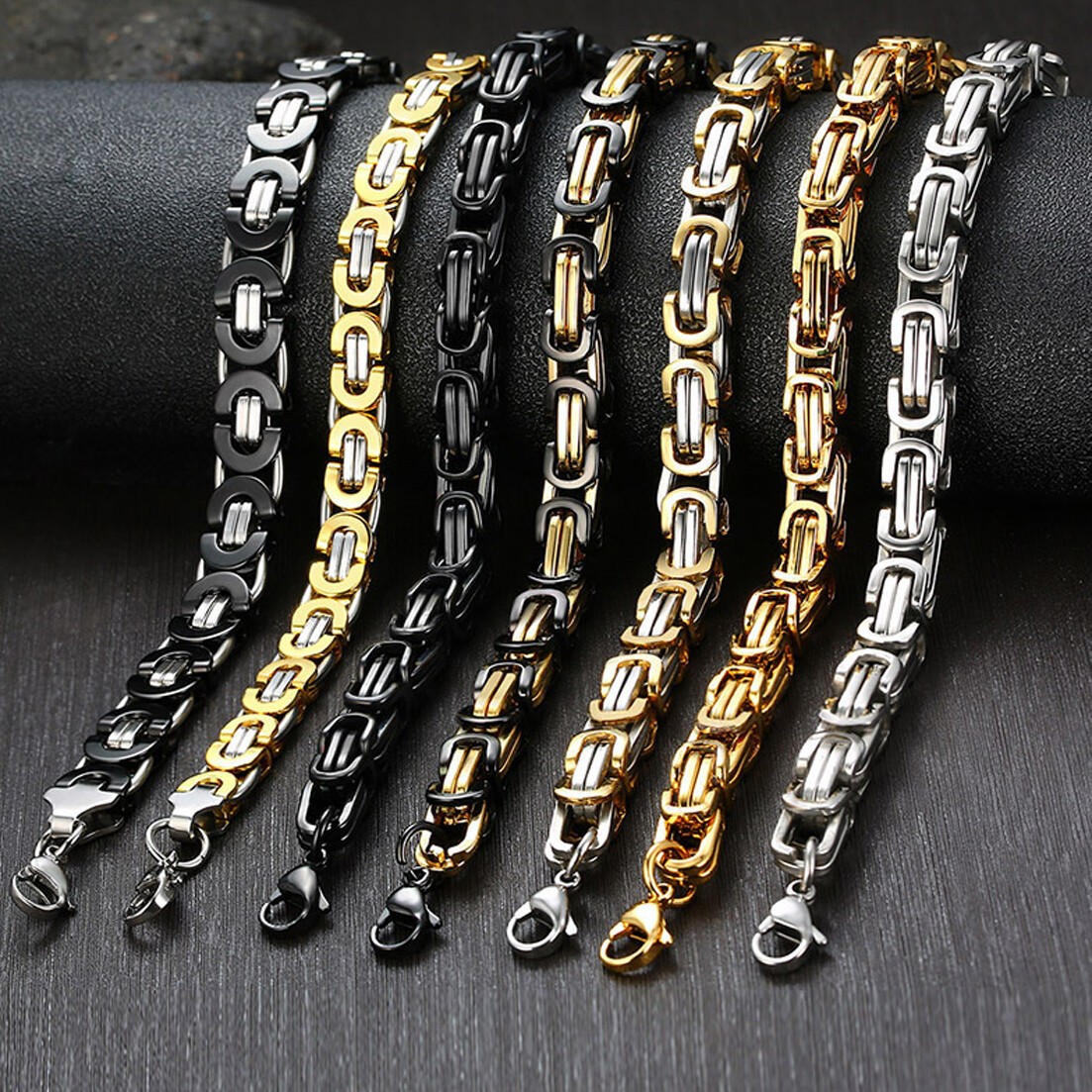 4/5/8mm Stainless Steel Byzantine Link Chain Necklace Men Gold Silver Black