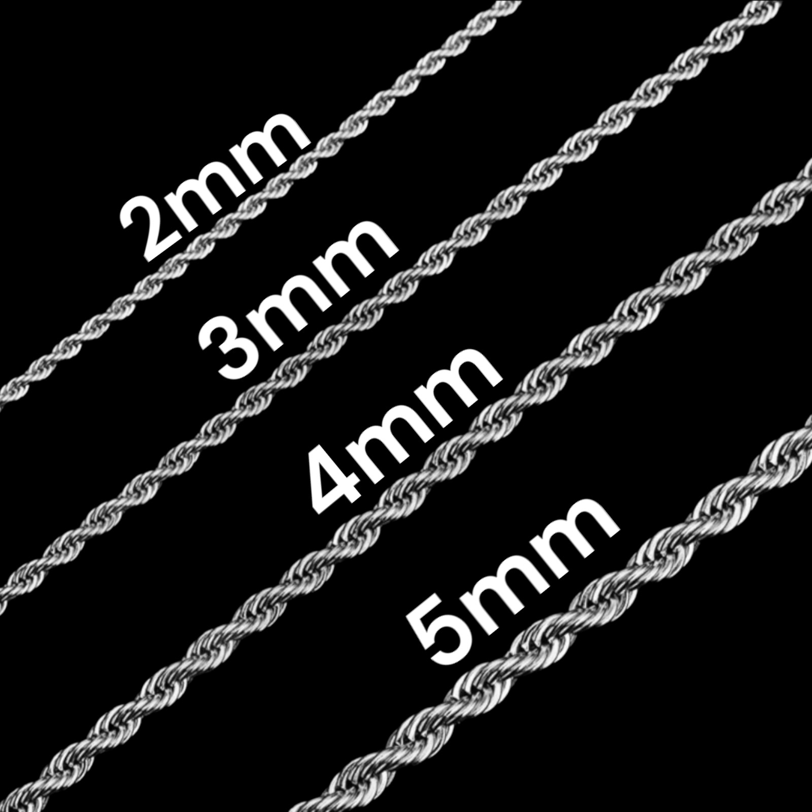 Stainless Steel Gold Plated Rope Chain 2,3,4,5mm Unisex, Hip Hop Jewelry 16-24″