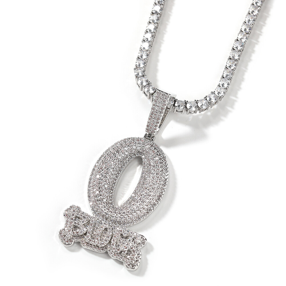 Hip Hop Art Letter “O-BLOCK” Pendant Necklace Bling Full Zircon Men Jewelry Gift