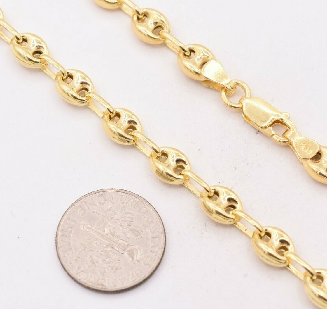 6mm Puffed Anchor Mariner Chain Necklace 14K Yellow Gold-Plated Silver 925