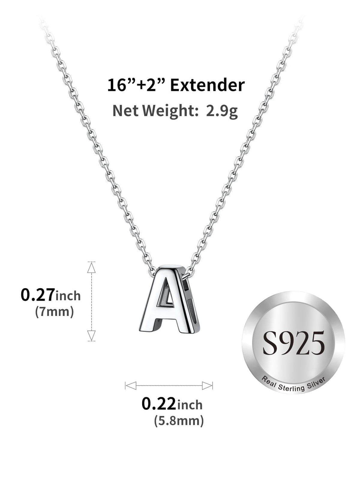 SILVERCUTE Small Sterling Silver Initial Necklace for Women,Dainty 925 A