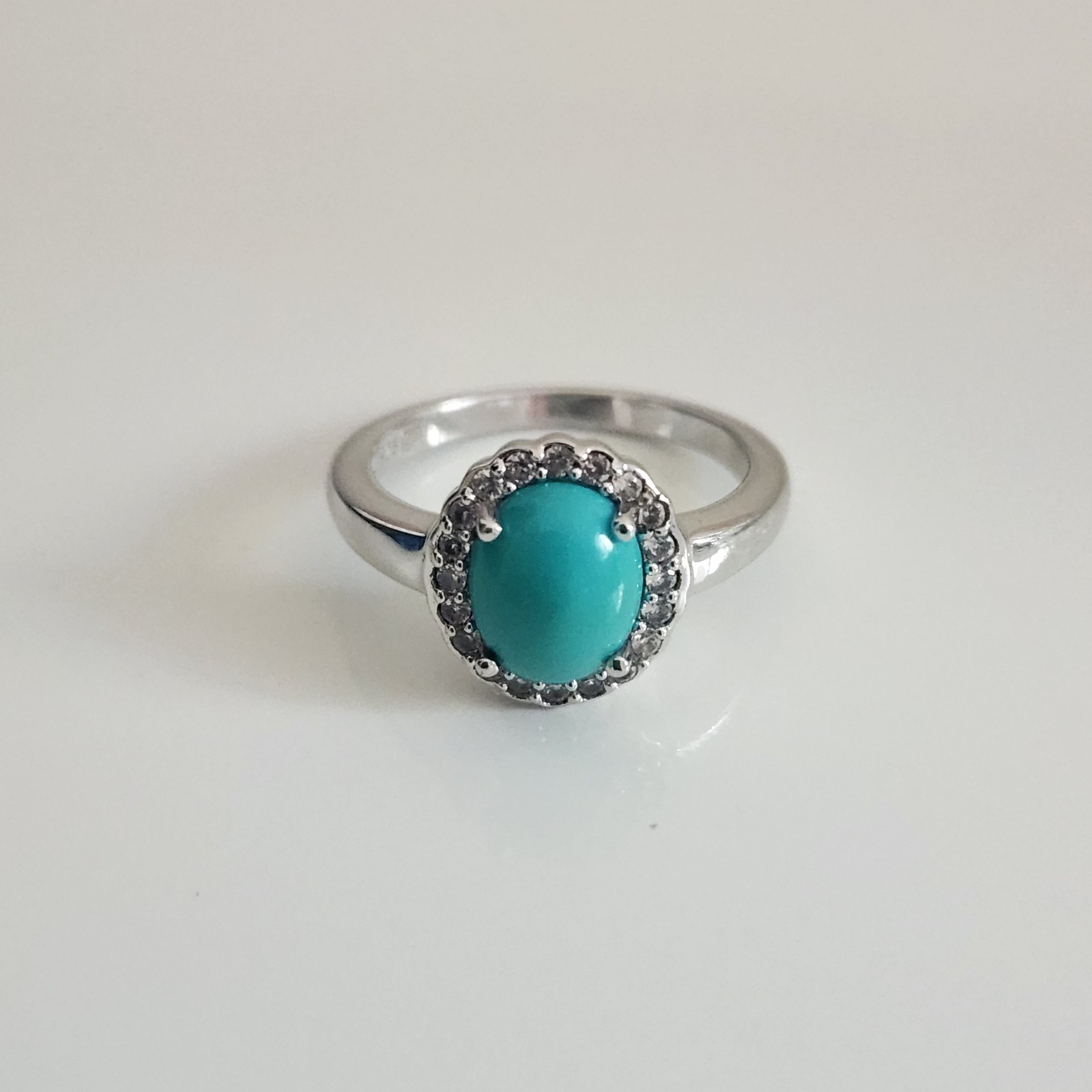 Sleeping Beauty Turquoise Ring with White Zircon in Sterling Silver 1.87cts