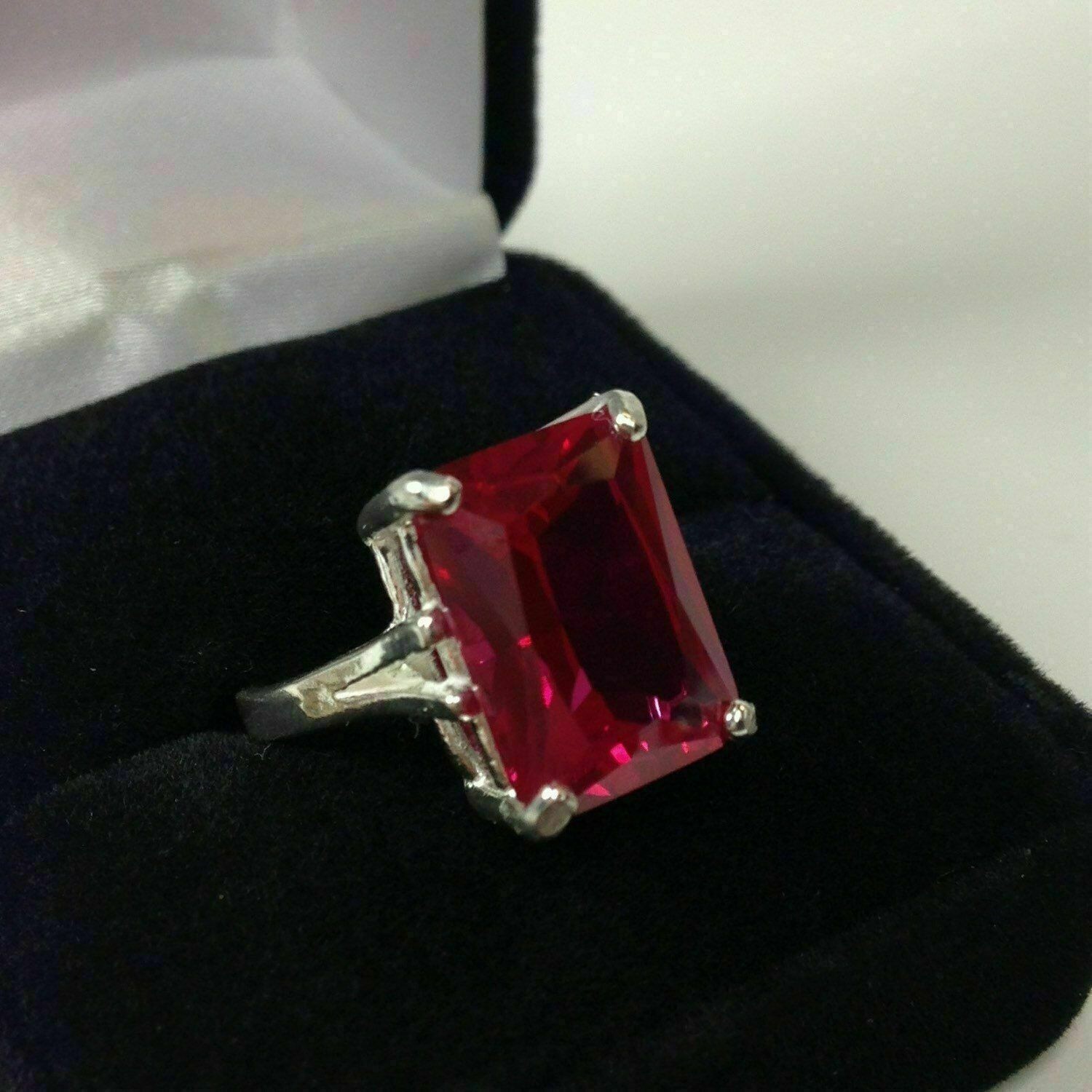 7.00 Ct Emerald Cut Natural Ruby & Diamond Ring 14K White Gold Ring Size 8