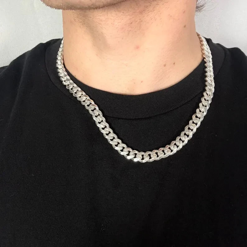 925 Sterling Silver Miami Cuban Link Chain Mens Necklace Bracelet 12.5mm Wide