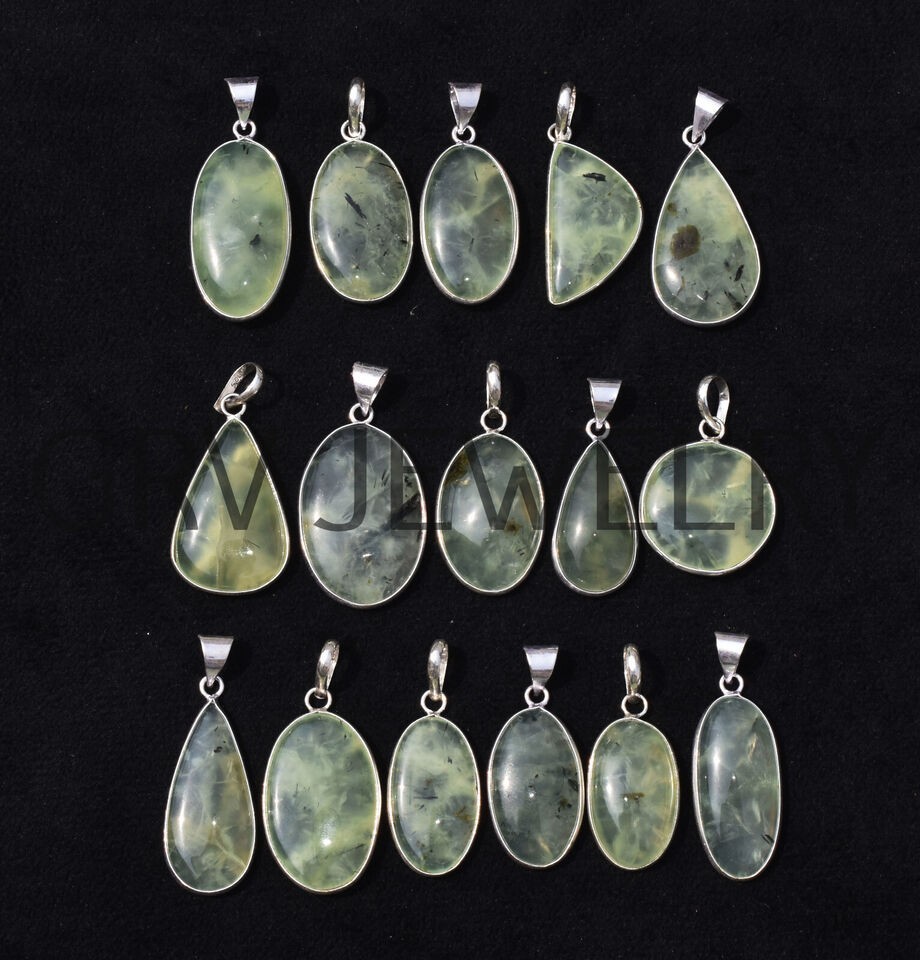 1-500 Pcs Prehnite Pendant Wholesale Lot Bulk: Silver Plated Necklace WH-19