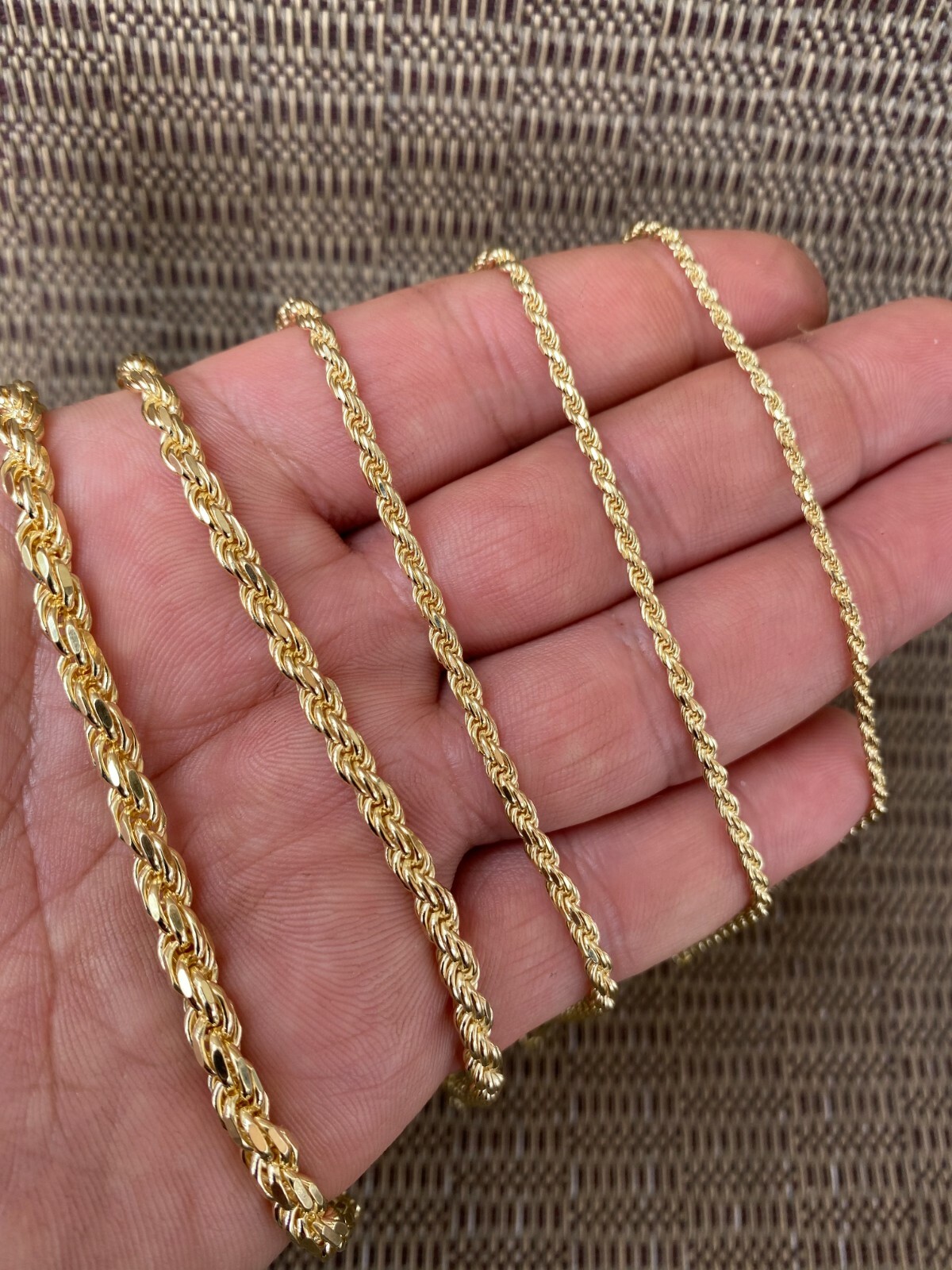 Men’s Women’s Real 14k Gold Plated Solid 925 Sterling Silver Rope Bracelet 2-6mm