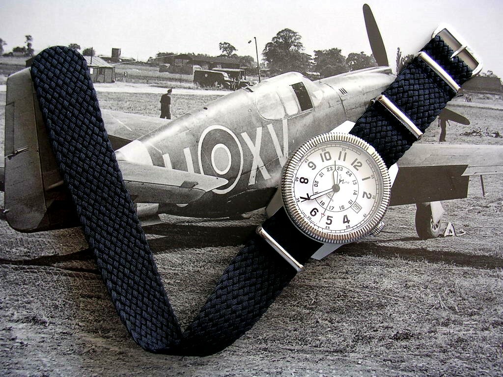20mm Black Braided SS NATO g10 ® Nylon RAF pilot watchband Diver strap IW SUISSE