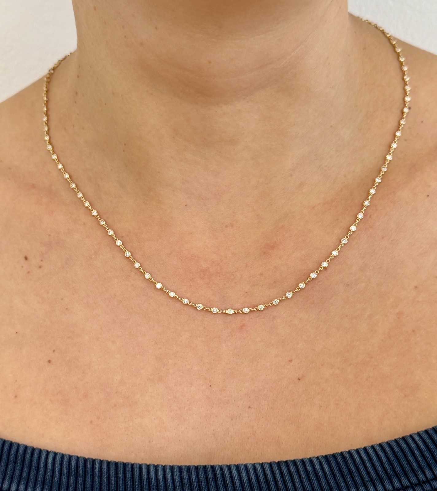 18K Yellow Gold Diamond by the Yard Necklace, 2.05 ct, Natural Diamonds, 18″