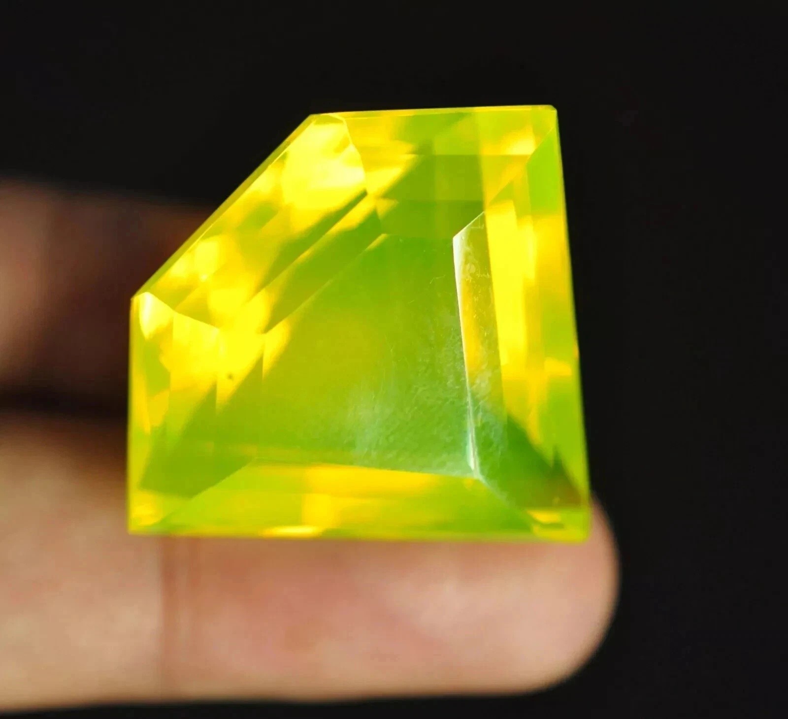 AAA 100 Ct Lab-Created Neon Yellow Opal Certified Fancy Cut Loose Gemstone