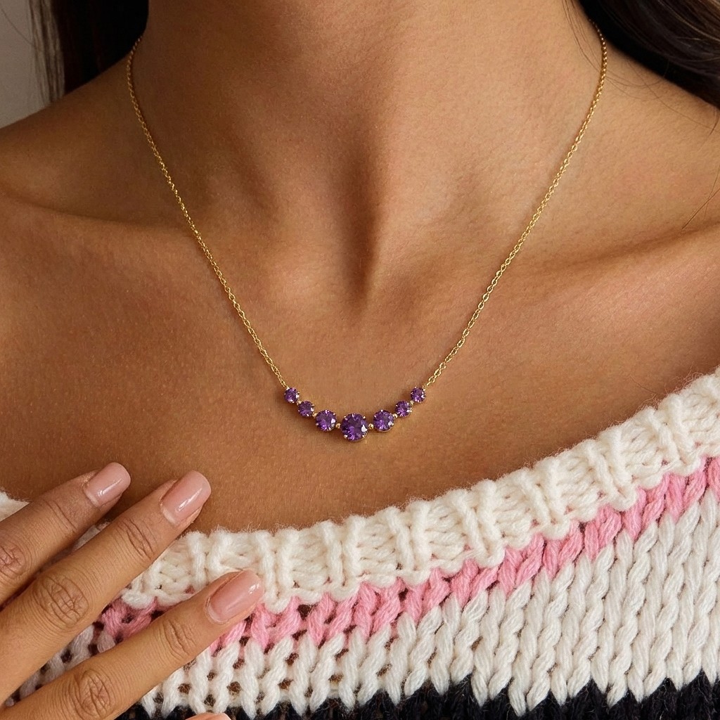 Natural Amethyst Necklace, Purple Gemstone Bar Necklace, Minimalist Jewelry Gift
