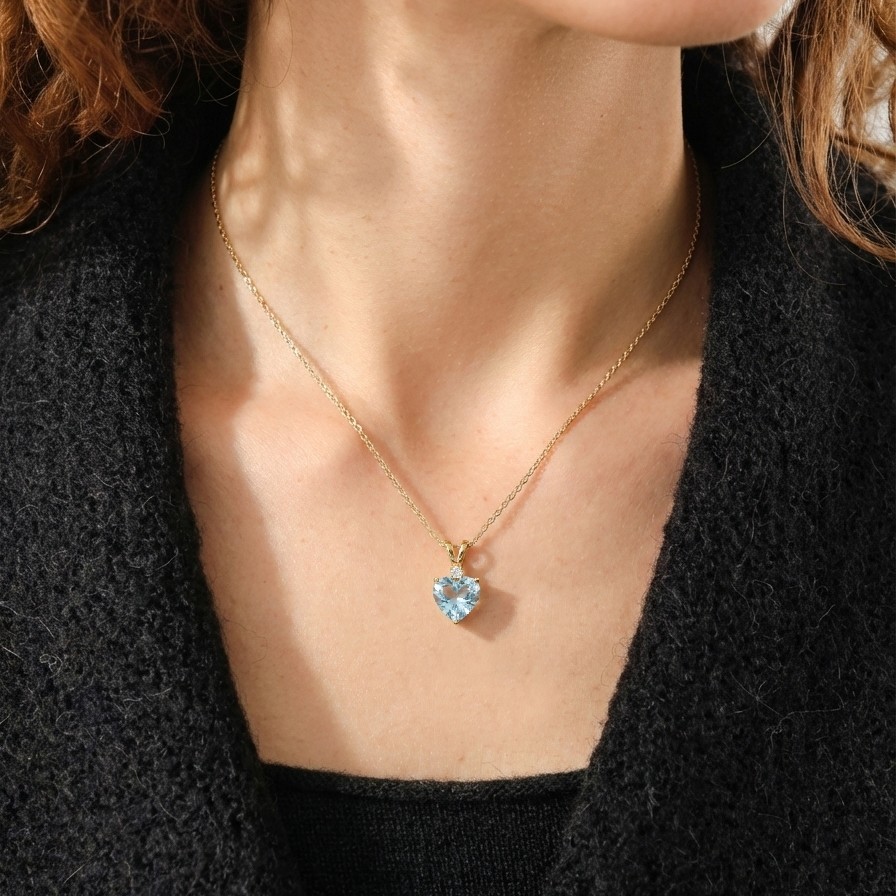 Aquamarine Heart Necklace, Heart Shaped Aquamarine Pendant, Blue Gemstone Gift
