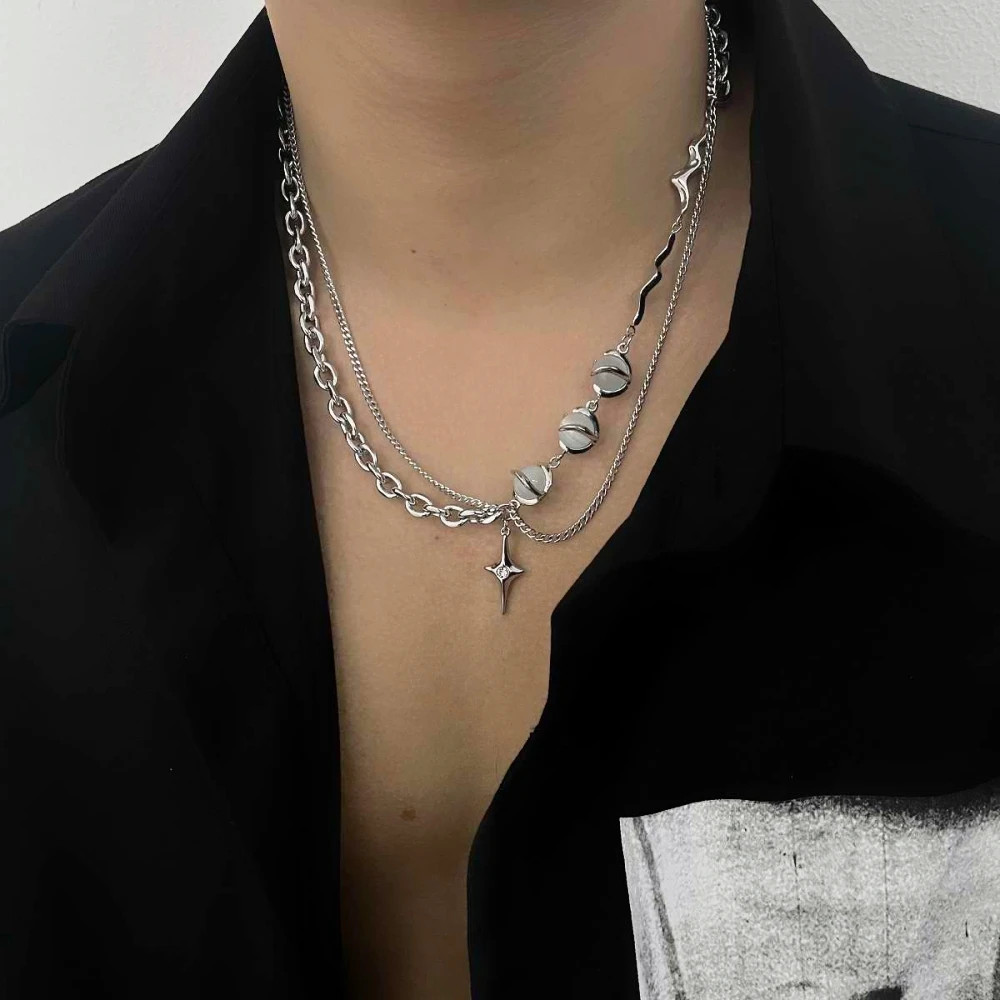 Titanium Steel Natural Zircon Cross Necklace For Man Woman Hip-Hop Clavicle Swea