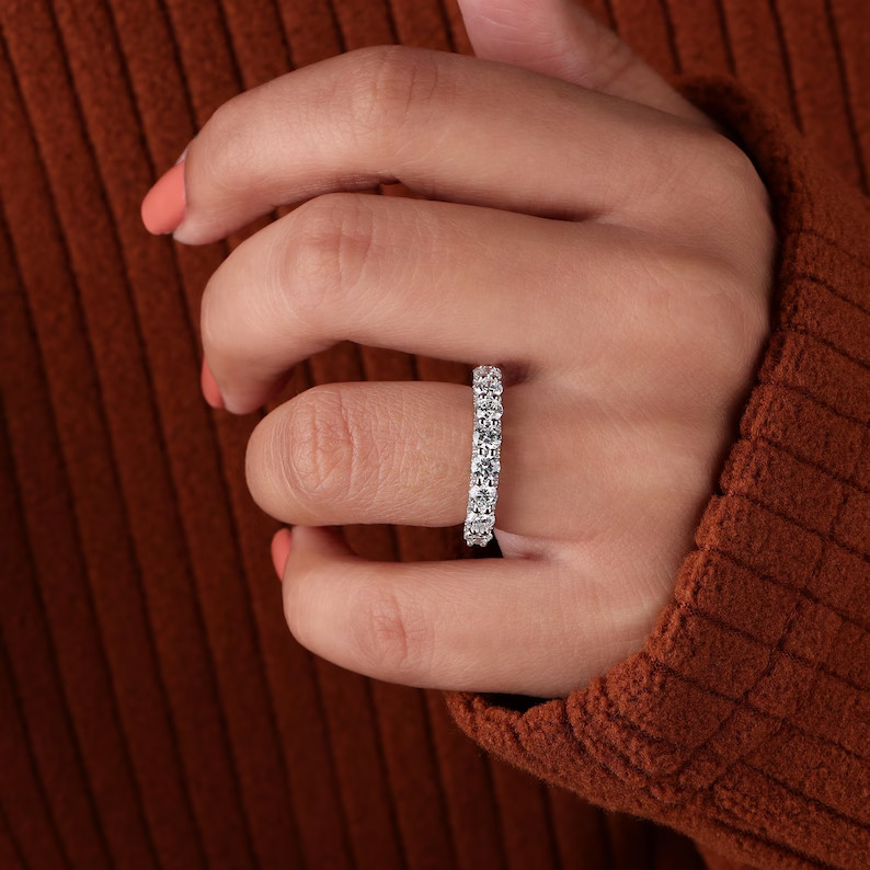 IGI 1.80CT Round Cut EF/VS1 Lab Grown Diamond Half Eternity Band 14k White Gold