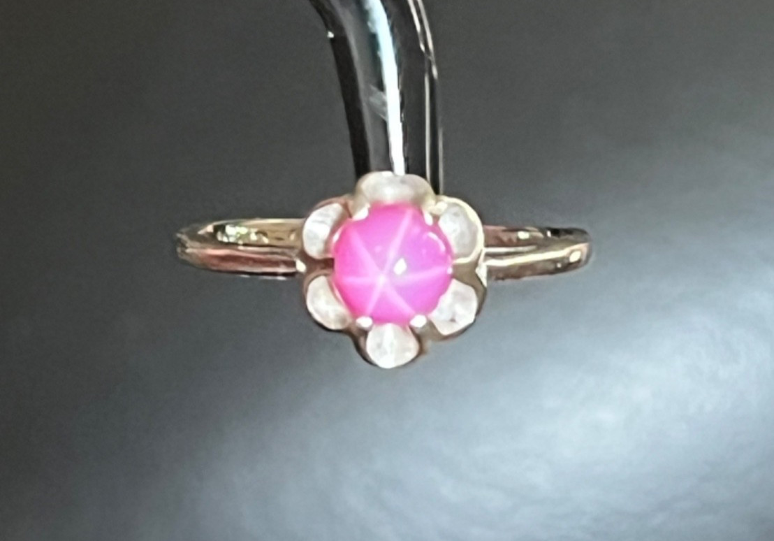 1960s Pink Star Sapphire Ring Belcher Buttercup 10K White Gold Size RAREnot blue
