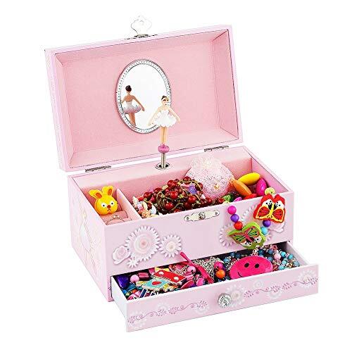 Kids Musical Jewelry Box for Girls with Drawer and Jewelry Set with Ballerina