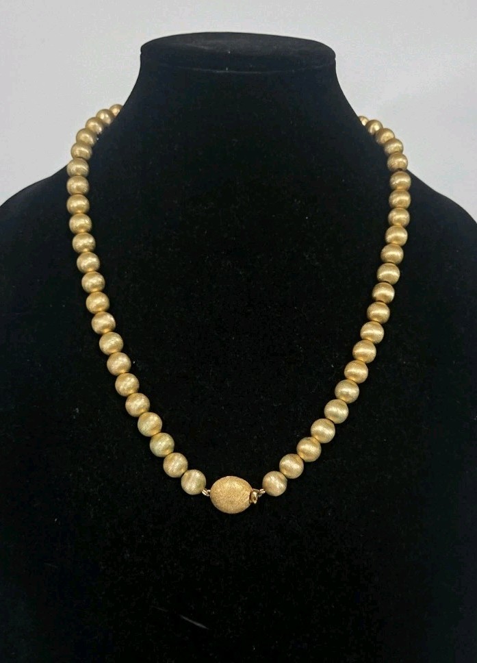 vintage Monet Satin brushed Gold tone ball 23″ Long Necklace