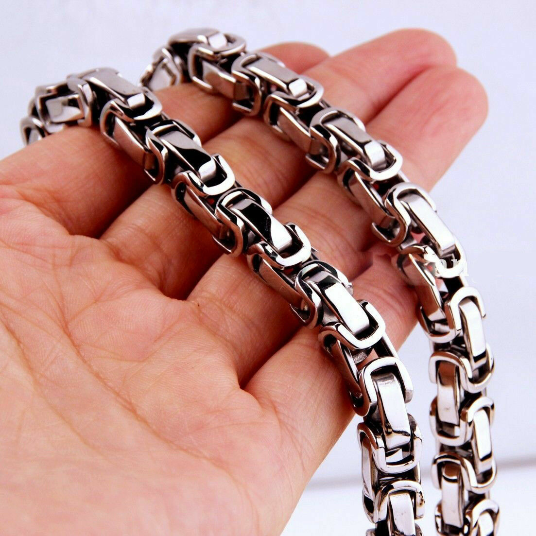 New Men Stainless Steel 5/6/8mm Silver/Gold/Black Byzantine Box Chain Necklace
