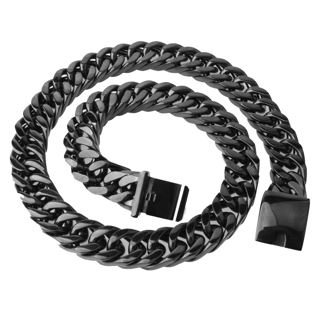 19mm Heavy Black Men Necklace Stainless Steel Cuban Chain Mens Necklace Choke