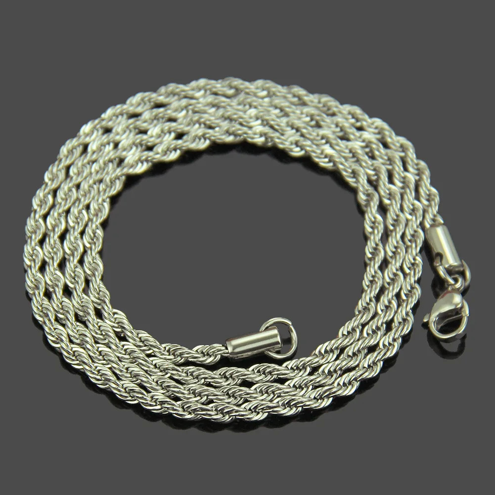 Men Stainless Steel Silver Color Twist Chain Necklace Hip Hop Basic Chain Neckla