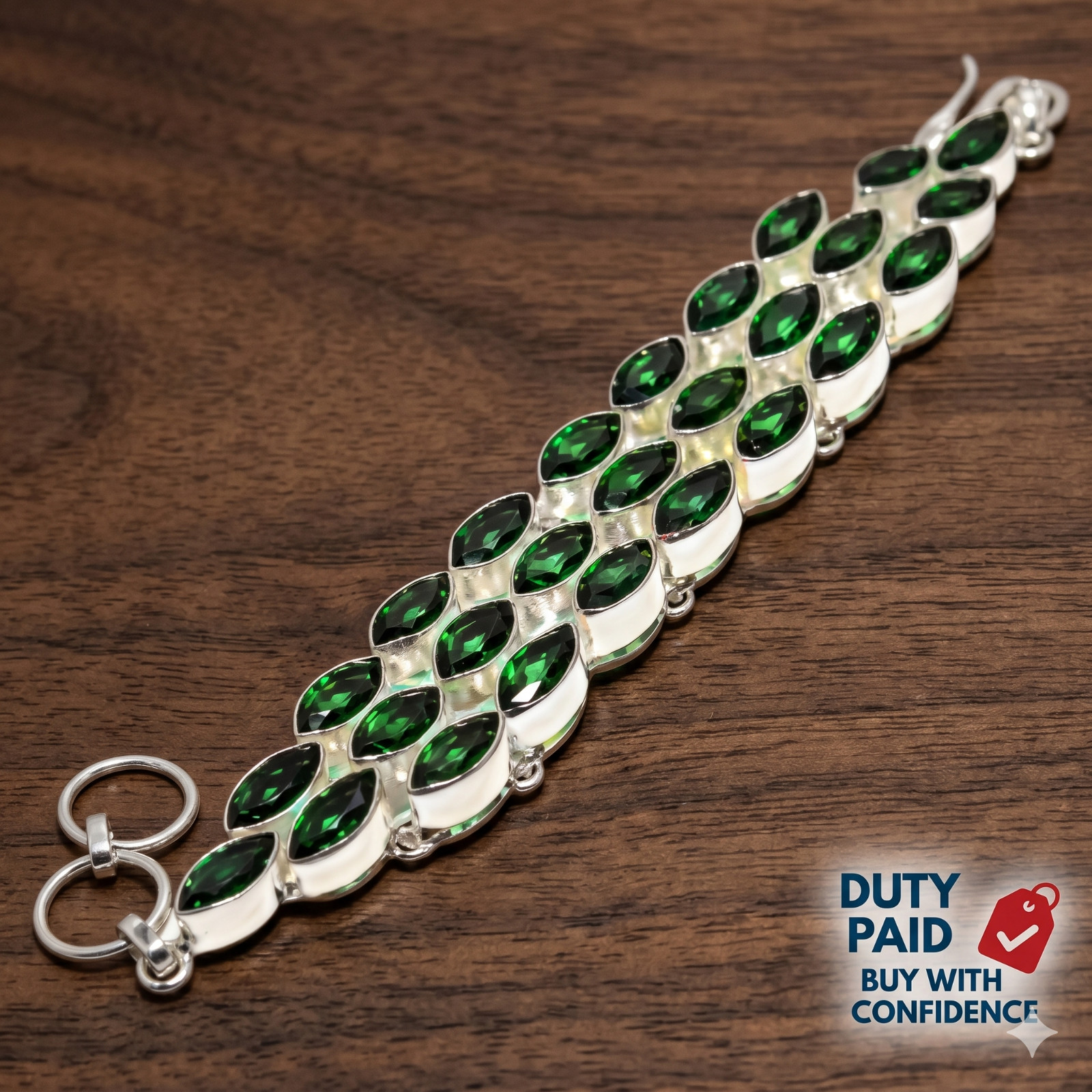 925 Sterling Silver emerald quartz Sister Vitange Engagement Bezel Set Bracelet