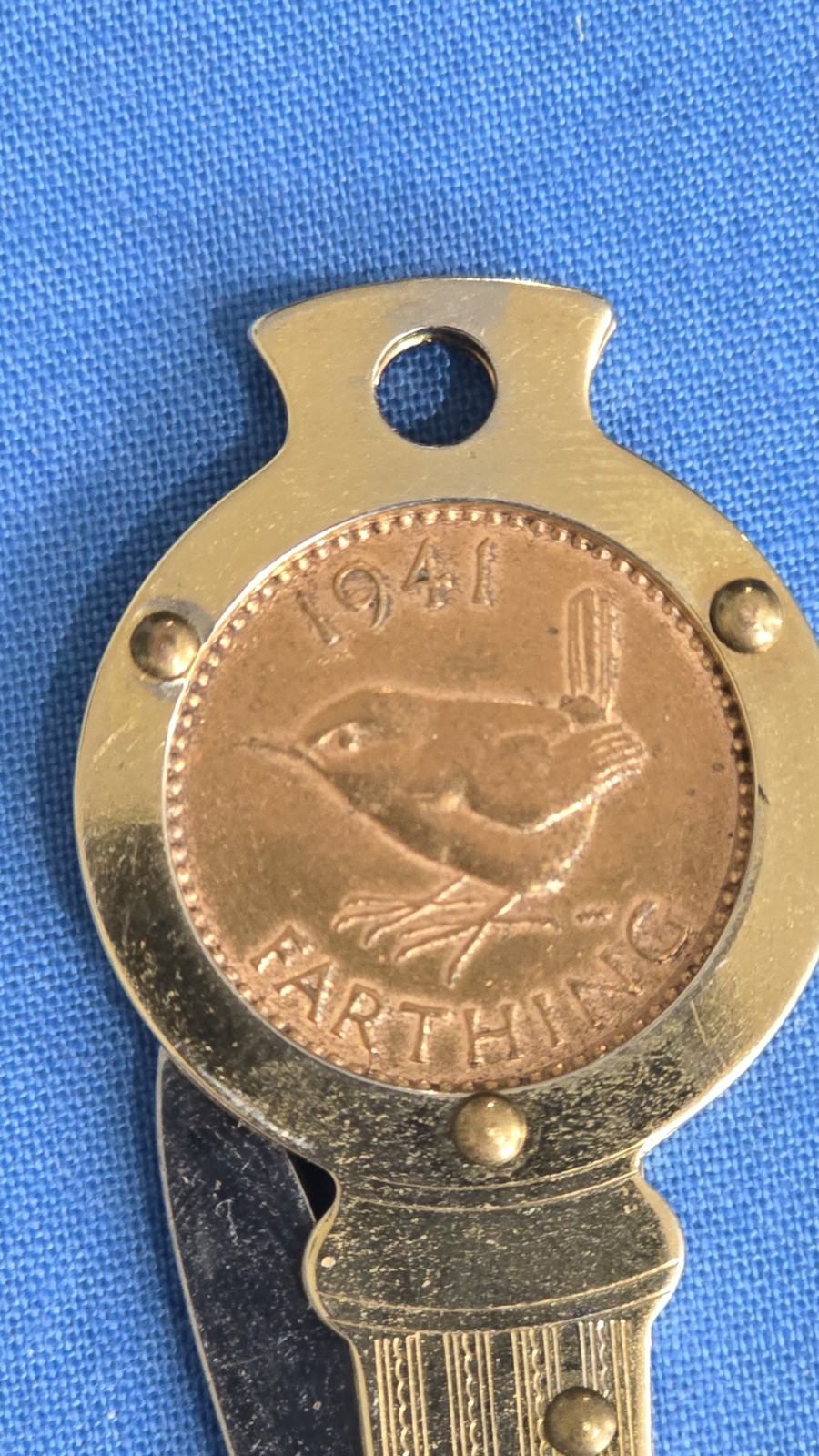Vintage 1941 Farthing Coin Souvenir Keychain