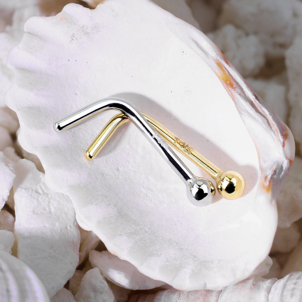 14k Solid Yellow Gold 20G Nose Ring L-Shape Beautiful and Feminine Nose Bone