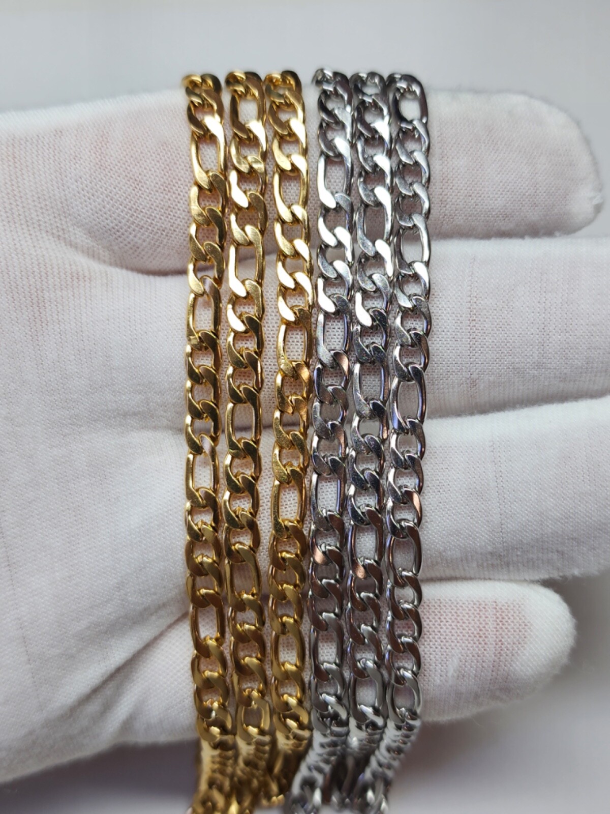 Stainless Steel Gold Plated Figaro Chain 5mm Unisex Hip Hop Jewelry Women, Men