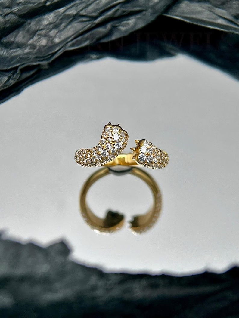 2 Ct Round Cut Simulated Diamond 14k Yellow Gold Plated Sparkle Animal Band Ring