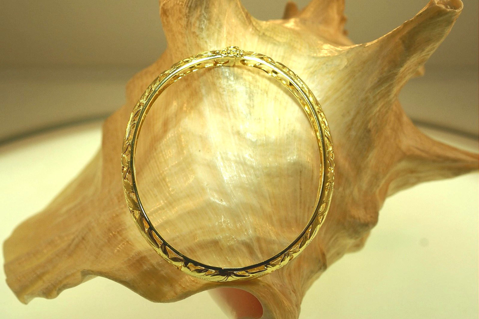 8MM YELLOW GOLD-PLATED 925 STER SILVER PIERCED HAWAIIAN PLUMERIA FERN BRACELET