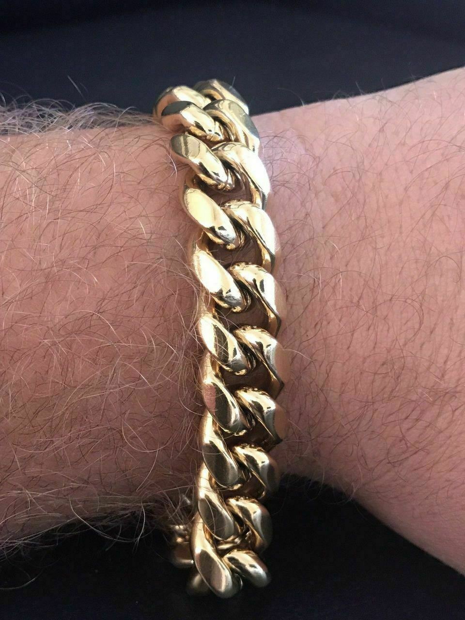 14mm Men’s Miami Cuban Link Bracelet & Chain Set 18k Gold Plated Stainless Steel