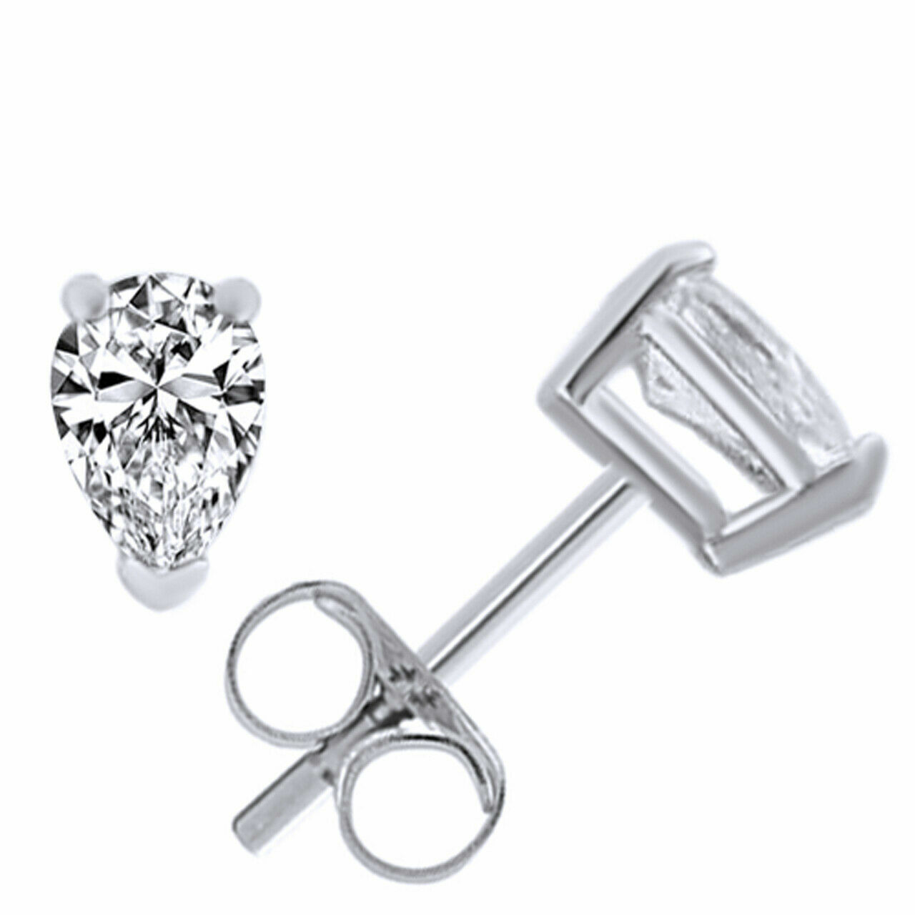 925 Sterling Silver 2ct Pear Shaped Cubic Zirconia Stud Earrings, 6mm Earrings