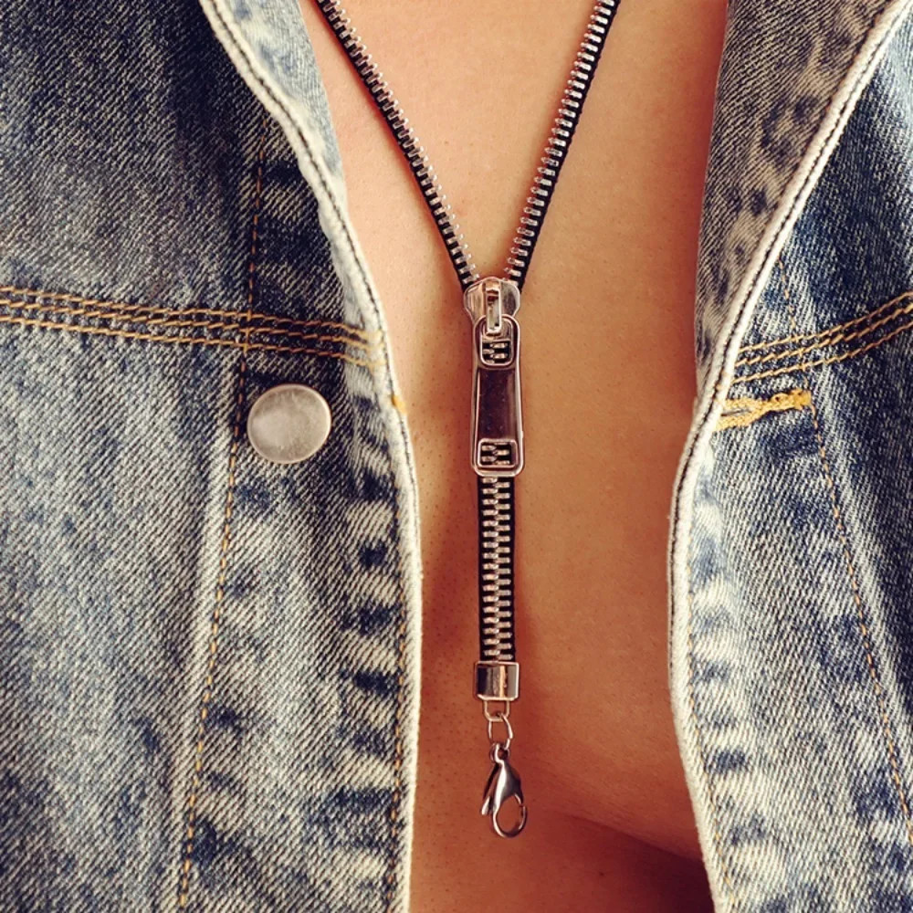 Jewelry Choker Zipper Necklace Hip-hop Punk Pull-able Zipper Sweater Chain Trend