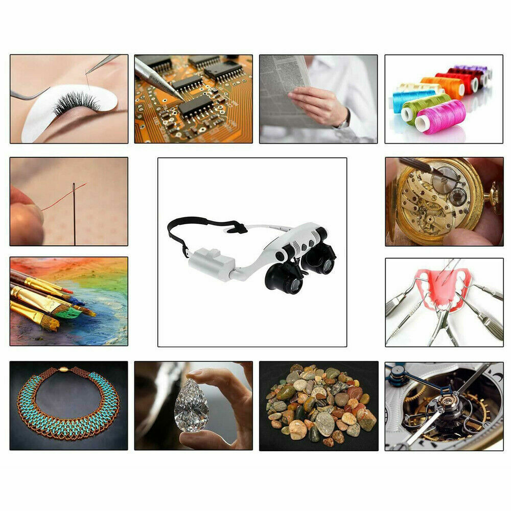 Magnifying Glass LED Light Lamp Visor Head Loupe Jeweler Headband Magnifier