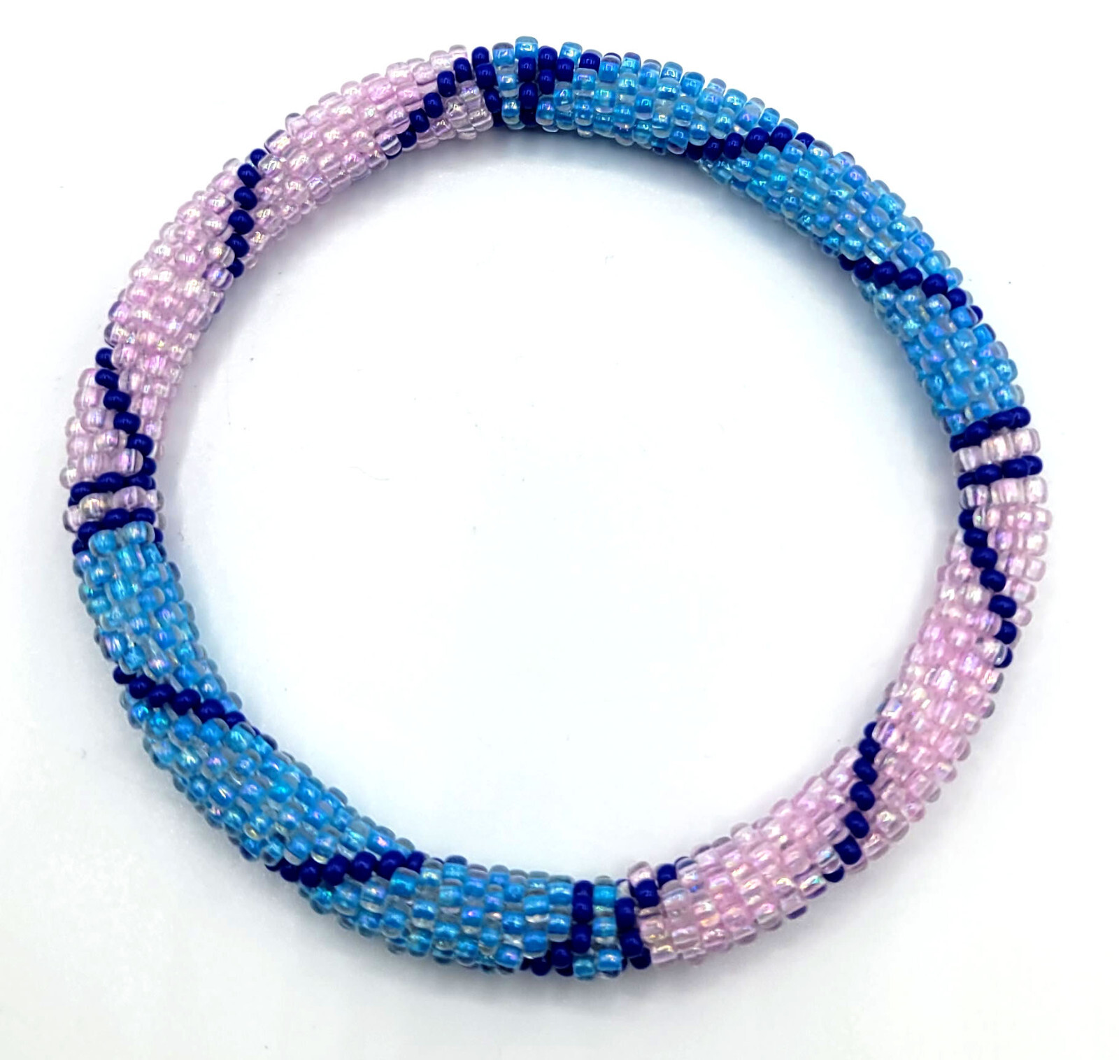 Set of 2 Handmade Beaded Bracelet Nepal Glass Bead Stackable Crochet Bracelets