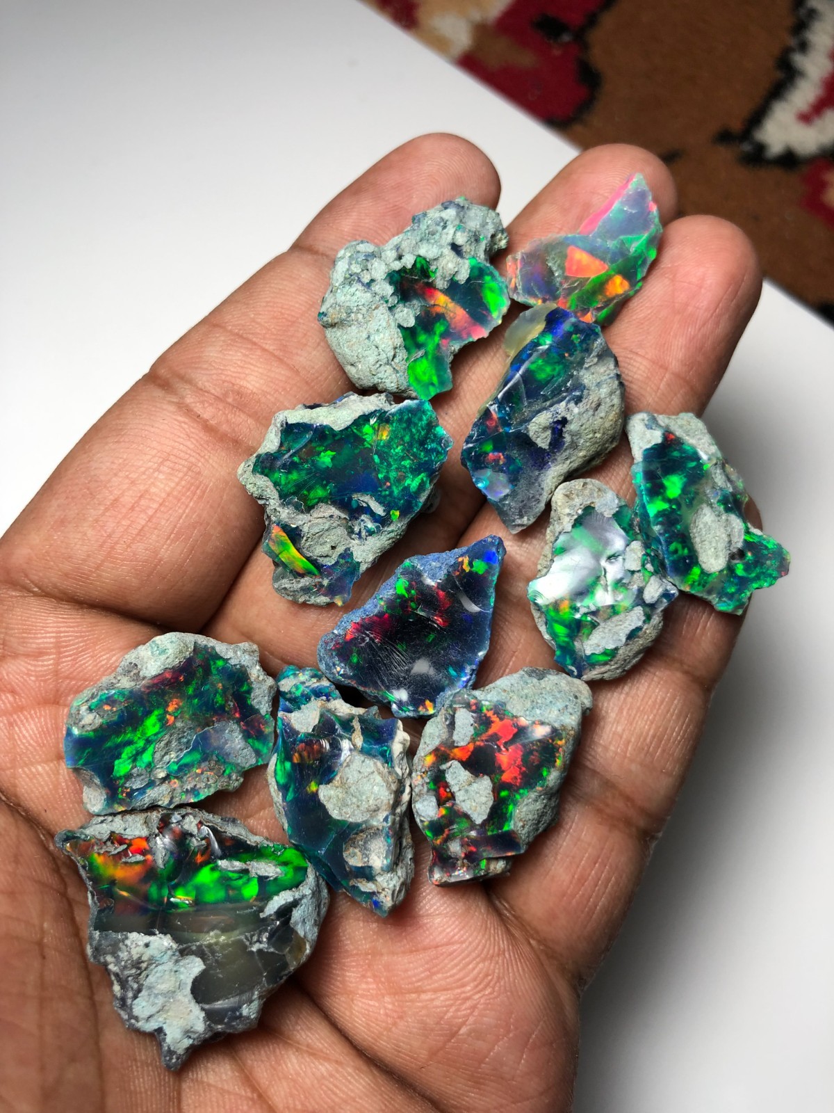 Large Premium Black Ethiopian Opal Rough Lot 10 Pc – Ready for Cutting & Jewelry
