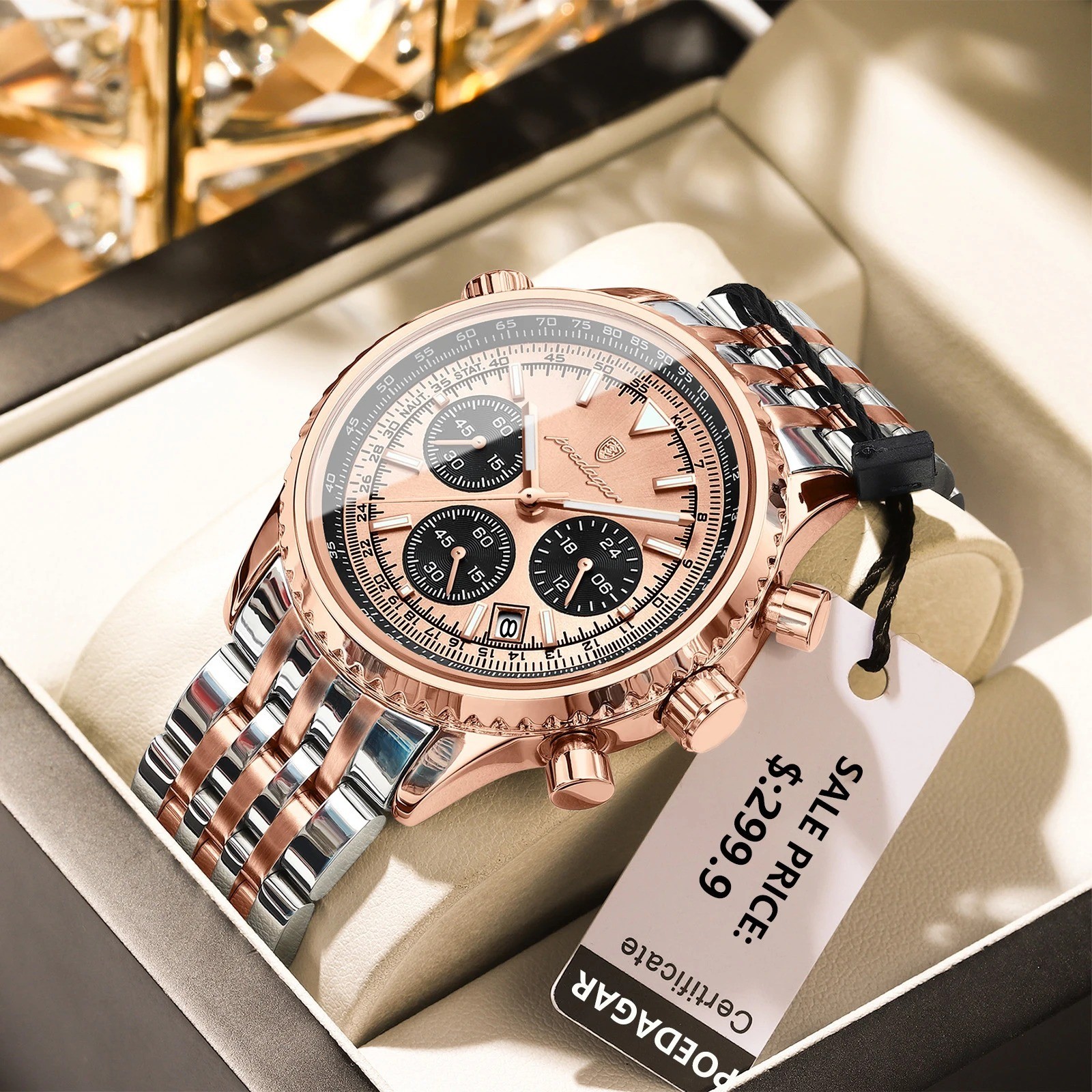 POEDAGAR Luxury Watches For Men Date Chronograph Stainless Steel Man Watch Water